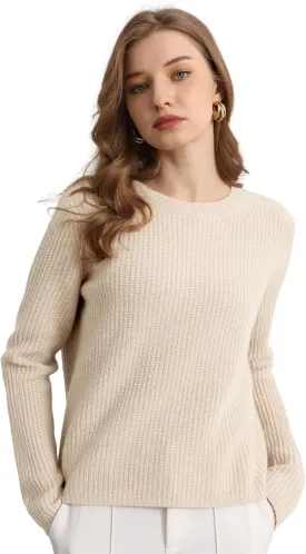 GreenMount Cashmere Sweaters for Women Essential Crewneck Ribbed Long Sleeve Pullover Sweater