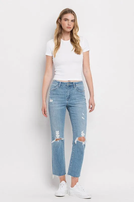 High Rise Distressed Cropped Straight Jeans - Flying Monkey
