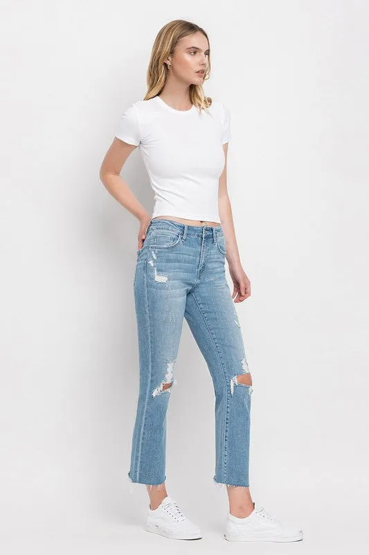 High Rise Distressed Cropped Straight Jeans - Flying Monkey