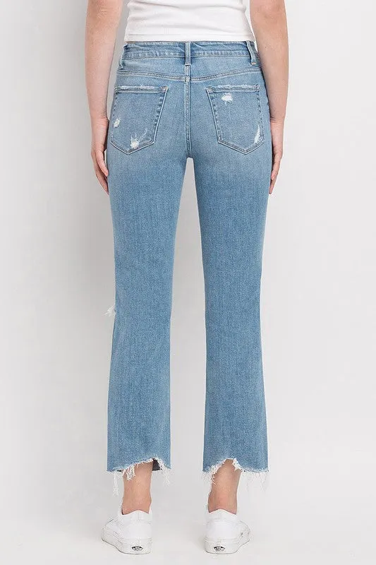 High Rise Distressed Cropped Straight Jeans - Flying Monkey