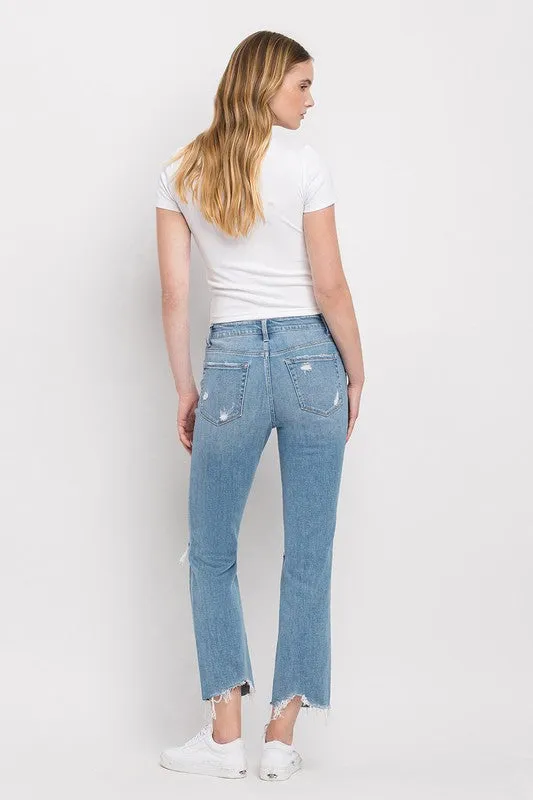 High Rise Distressed Cropped Straight Jeans - Flying Monkey