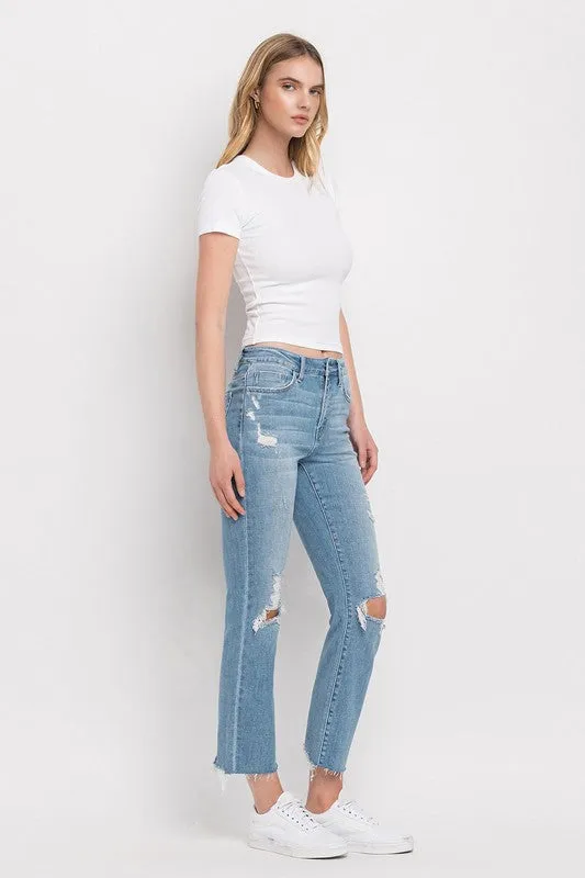High Rise Distressed Cropped Straight Jeans - Flying Monkey