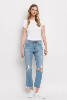 High Rise Distressed Cropped Straight Jeans - Flying Monkey