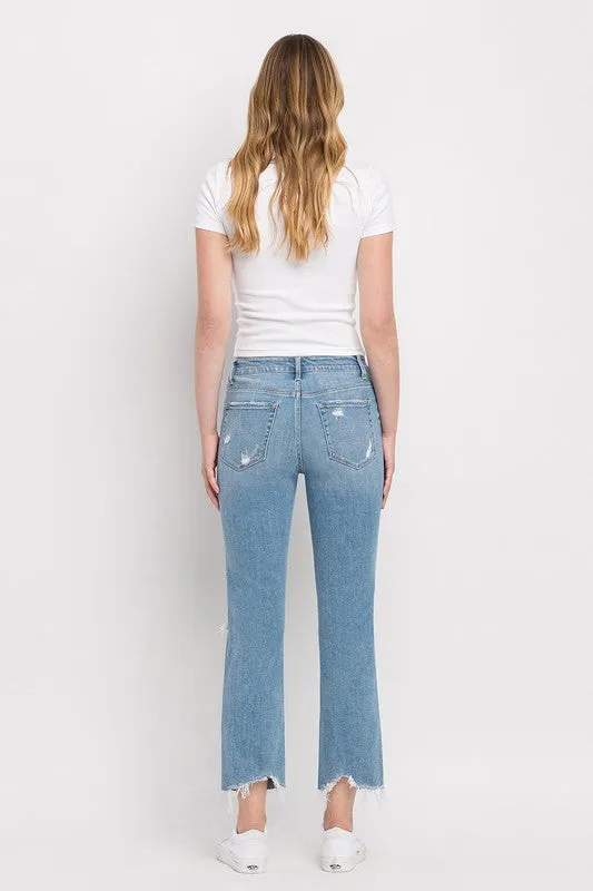 High Rise Distressed Cropped Straight Jeans - Flying Monkey