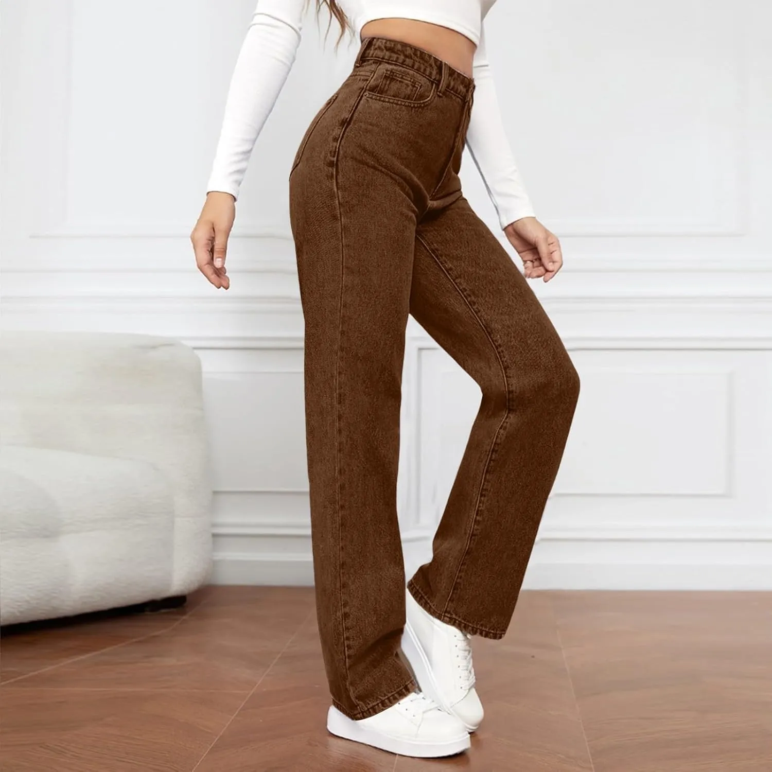 High Waisted Jeans for Women Straight Leg Denim Pants Wide Leg Jeans High Rise Baggy Pants with Pockets Streetwear