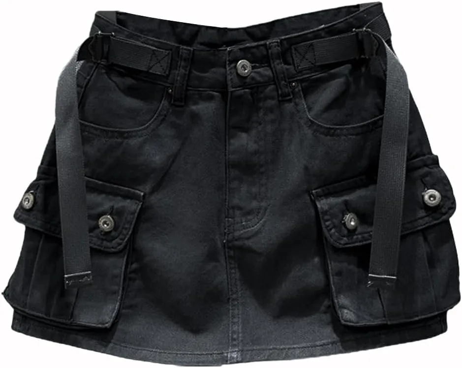 Kinghua Womens Mini Cargo Skirt Low Waist Y2k Short Denim Jean Skirt