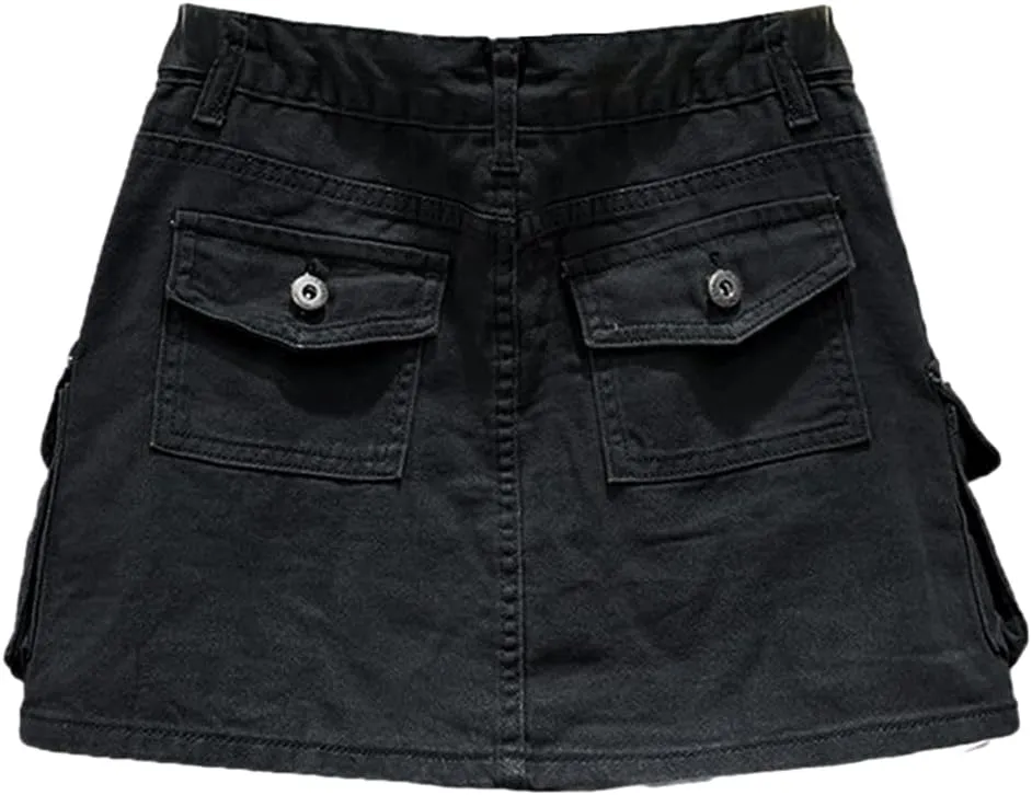 Kinghua Womens Mini Cargo Skirt Low Waist Y2k Short Denim Jean Skirt