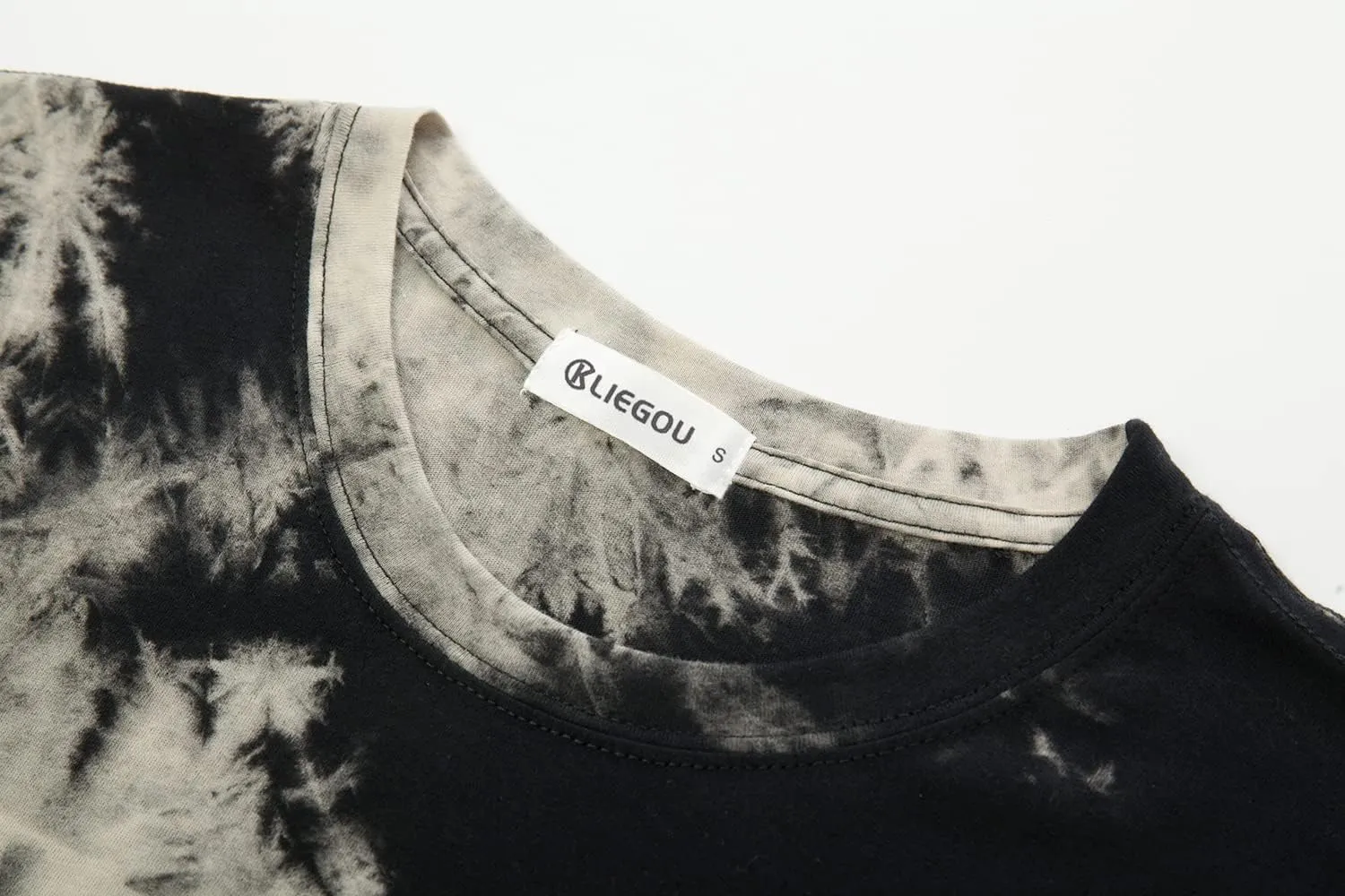 KLIEGOU Mens Hip Hop Tie-Dyed Hipster Curve Hem T Shirt