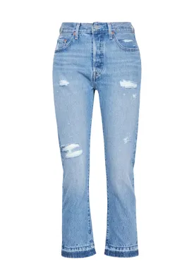 Levi's pantalone jeans da donna 501 Original Cropped largo alla caviglia 362000248 Light Indigo Destructed-Blu