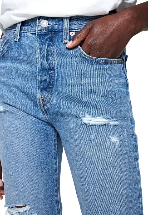 Levi's pantalone jeans da donna 501 Original Cropped largo alla caviglia 362000248 Light Indigo Destructed-Blu