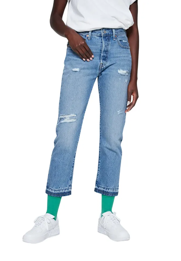 Levi's pantalone jeans da donna 501 Original Cropped largo alla caviglia 362000248 Light Indigo Destructed-Blu