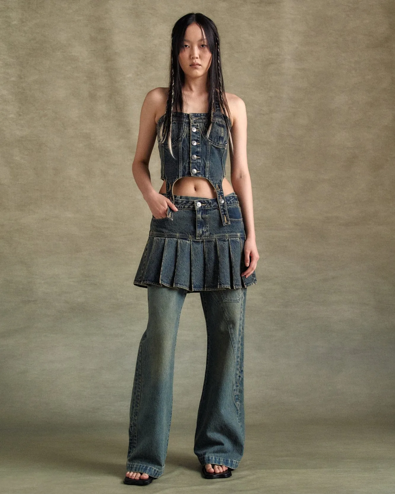 LEVIS X ADSB PLEATED SKIRT apa778w(TINTED INDIGO)