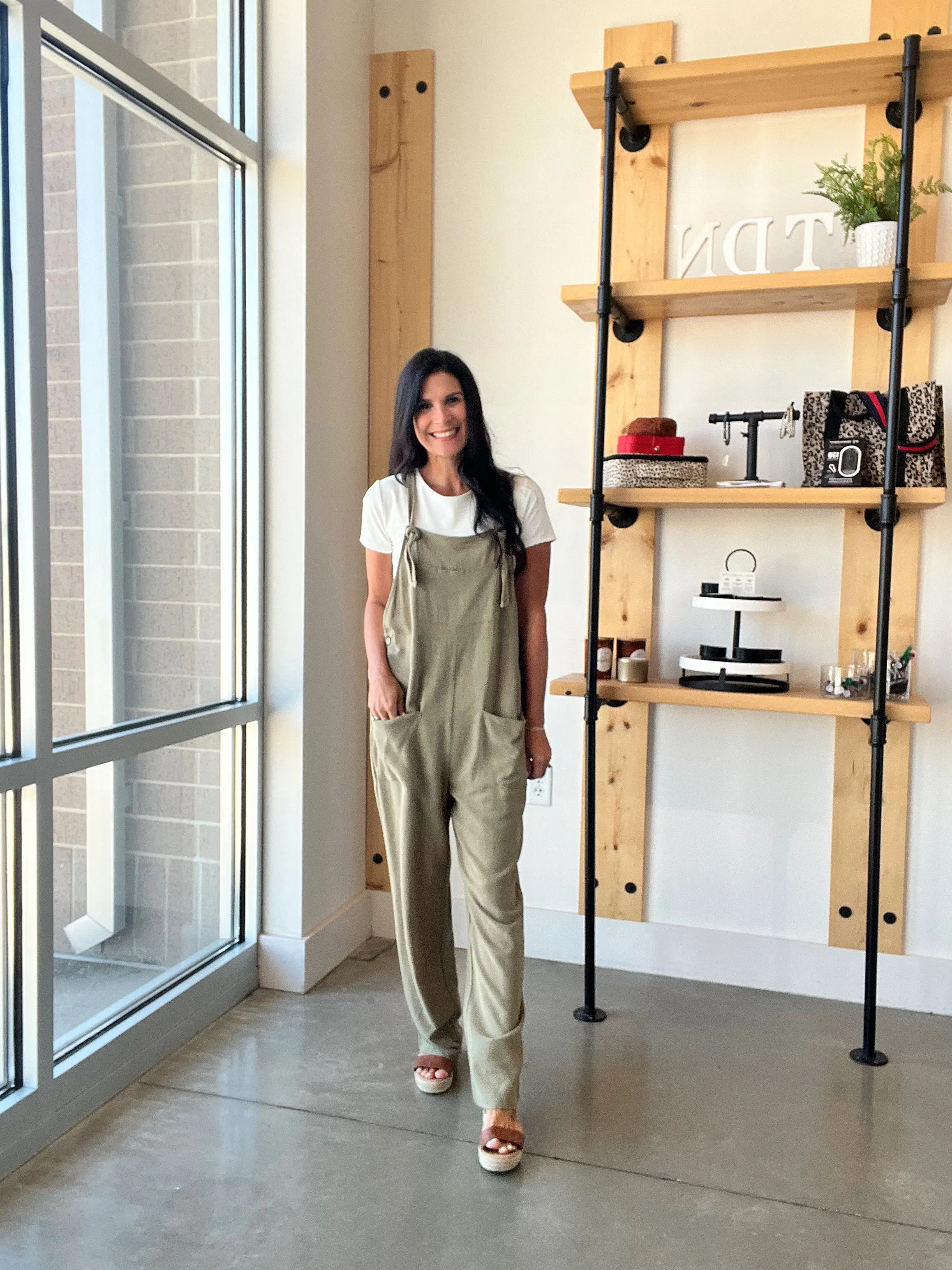 Linen Overalls in Olive