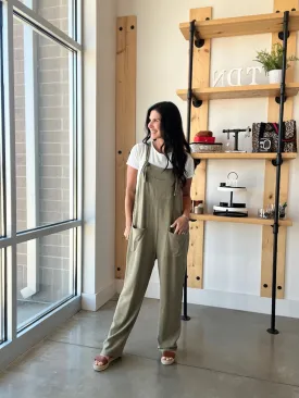 Linen Overalls in Olive