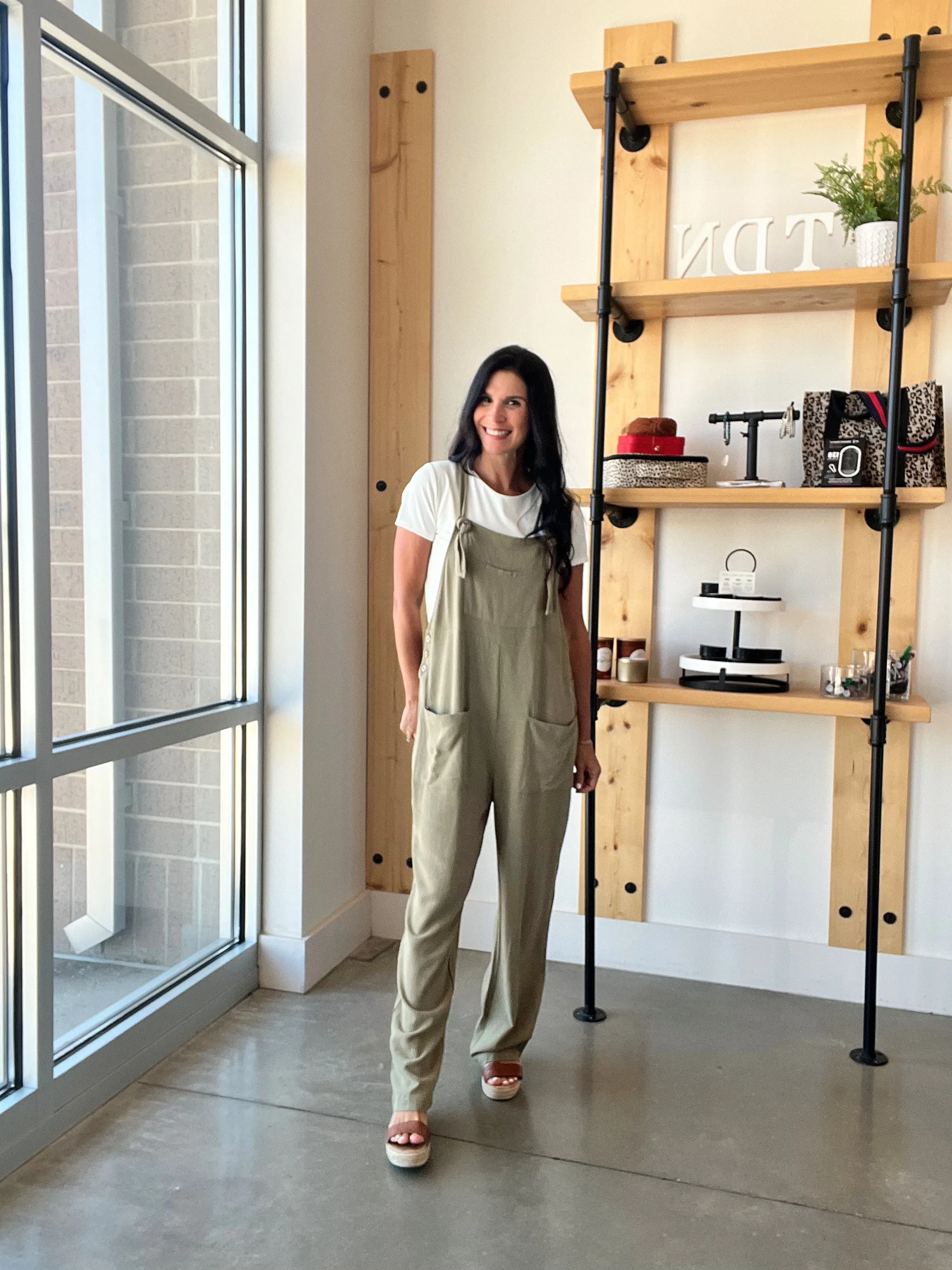 Linen Overalls in Olive