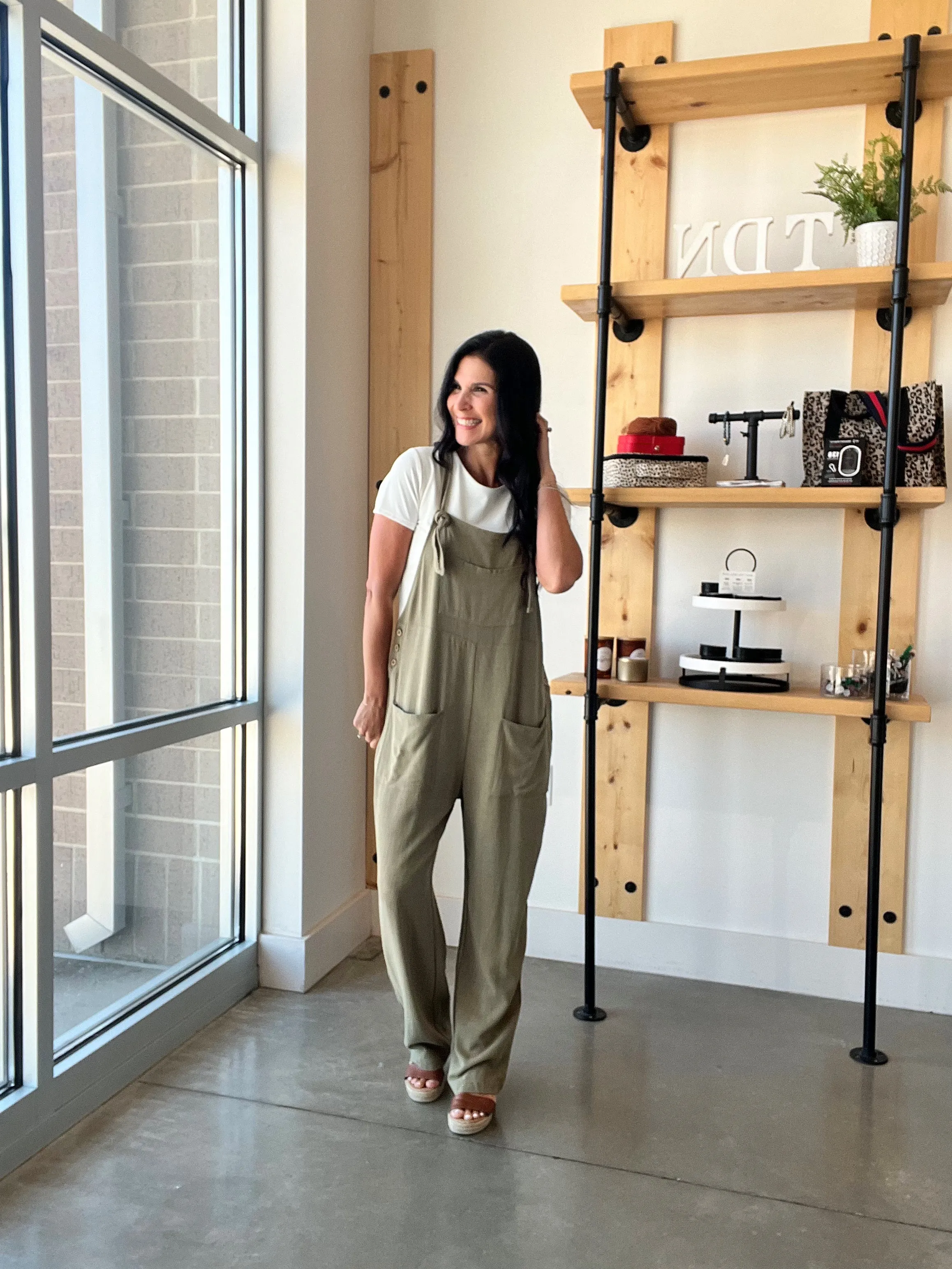 Linen Overalls in Olive