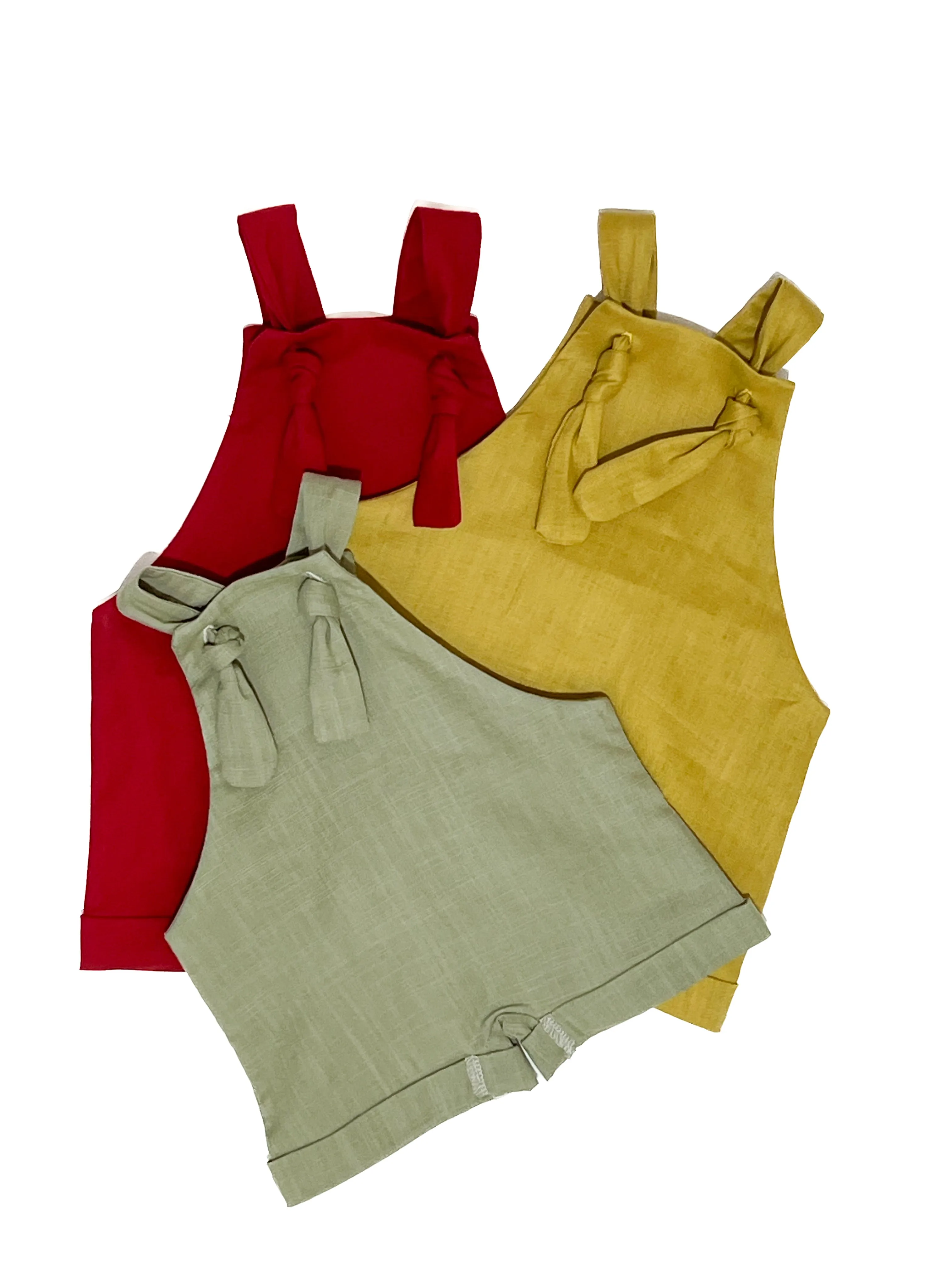Linen Short Overalls - Holly Red