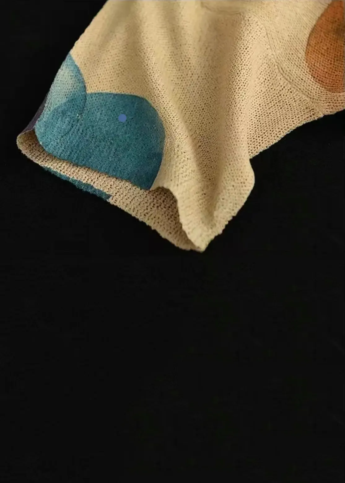 Loose Khaki O Neck Print Thin Cotton Knit T Shirt Summer ML3353