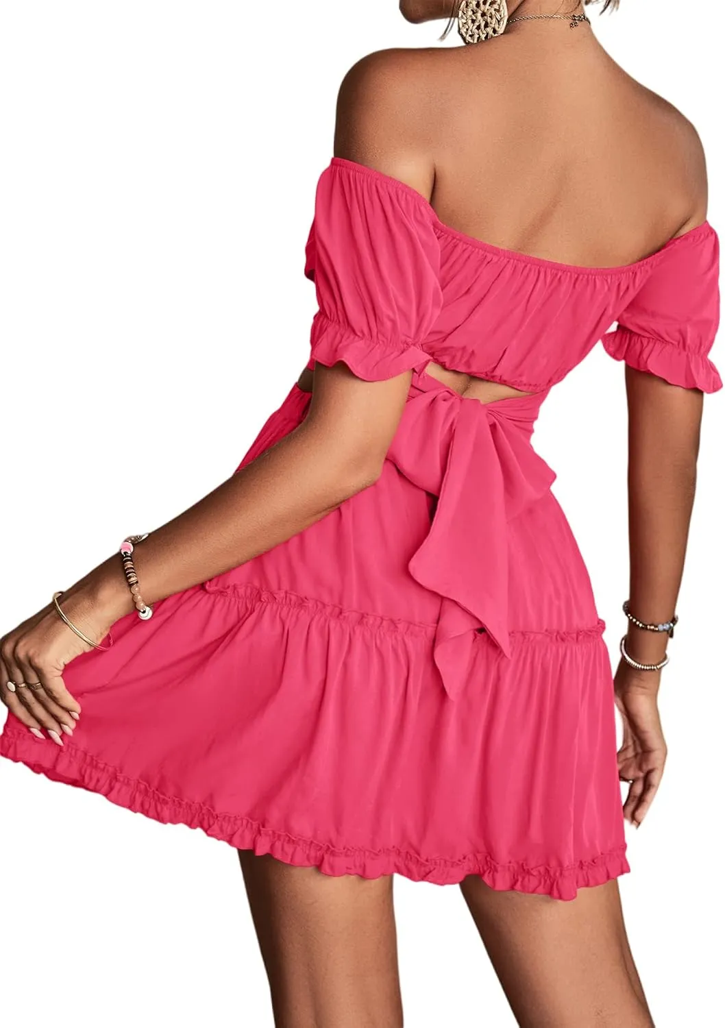 LYANER Women's 2 Piece Outfits Floral Off Shoulder Tie Up Crop Top and Mini Skirt Set