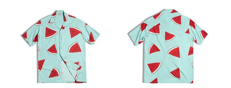 Madden Tooling Street Shirt Chemise Homme Cuban Camisa Masculina Ropa Hombre Print Watermelon Vintage Yuppie Hawaiian Shirt