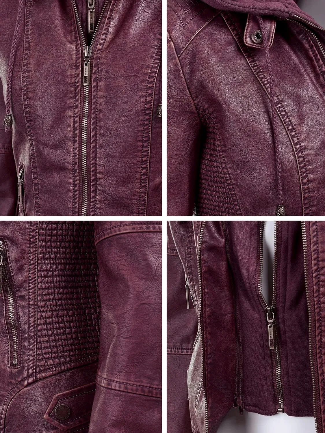 Made By Johnny Faux Leather Jacket Women Motorcycle Coat for Biker with Removable Hood