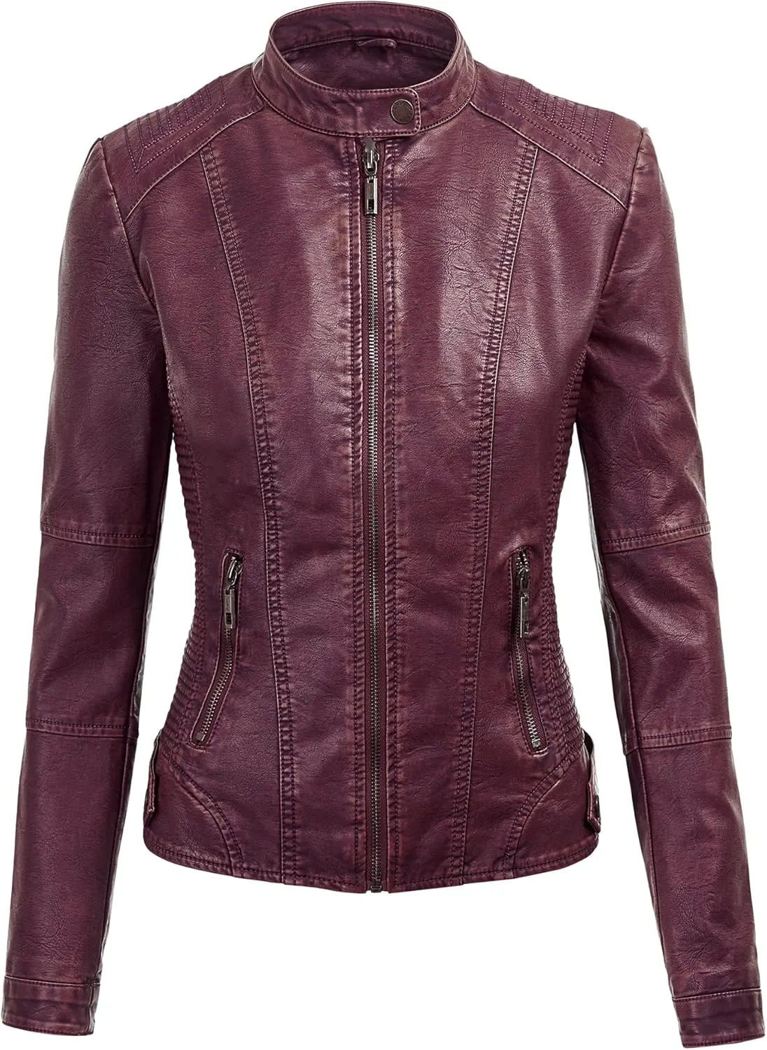 Made By Johnny Faux Leather Jacket Women Motorcycle Coat for Biker with Removable Hood
