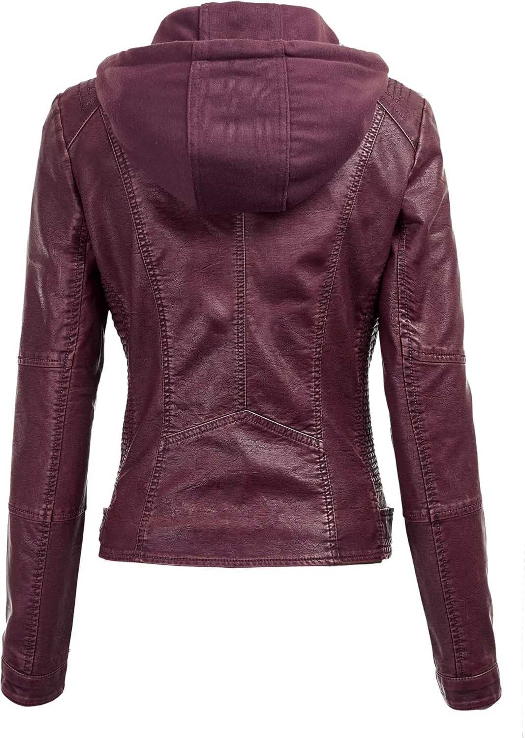 Made By Johnny Faux Leather Jacket Women Motorcycle Coat for Biker with Removable Hood