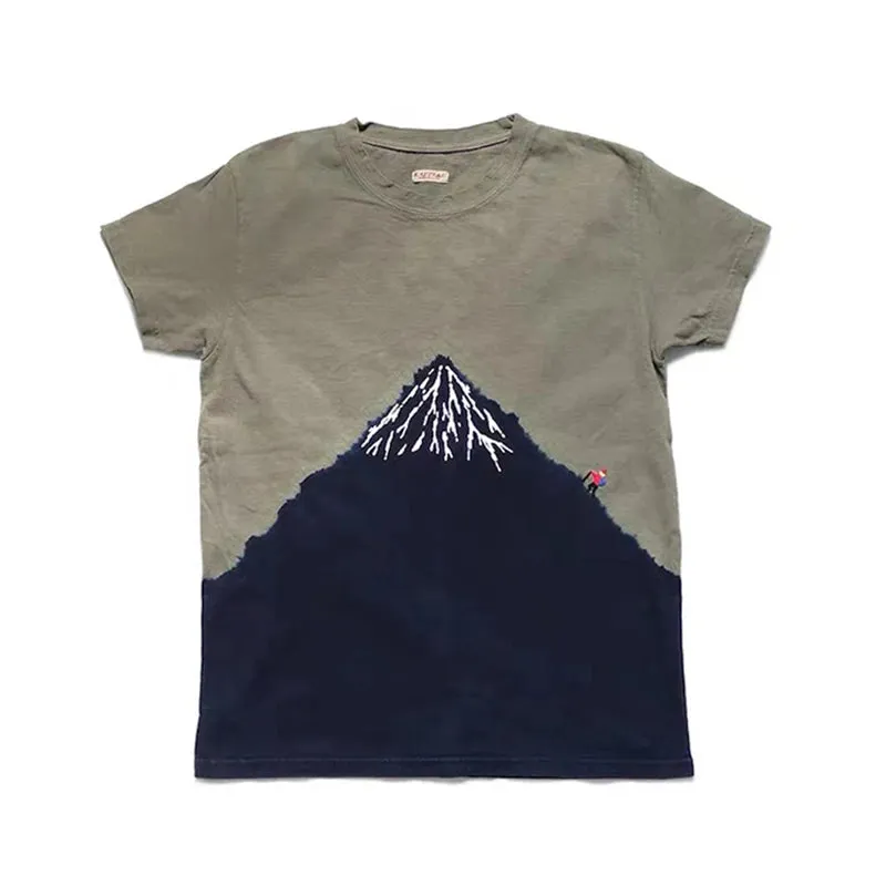 Man Hirata Hohiro Fuji Mountain Climber Embroidered T-shirt - Loose Washed Tees