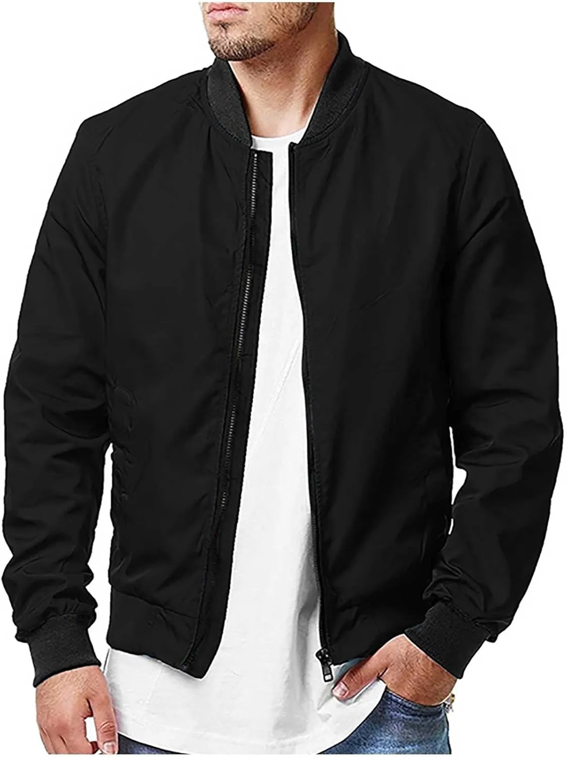 Mens Bomber Jacket Lightweight Casual Spring Fall Windbreaker Zip Up Coat Fashion Stylish Flight Jackets with Pocket