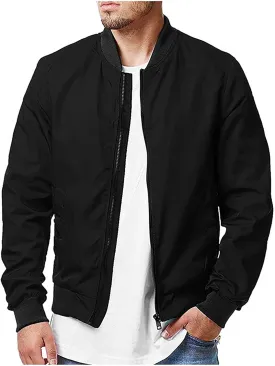 Mens Bomber Jacket Lightweight Casual Spring Fall Windbreaker Zip Up Coat Fashion Stylish Flight Jackets with Pocket
