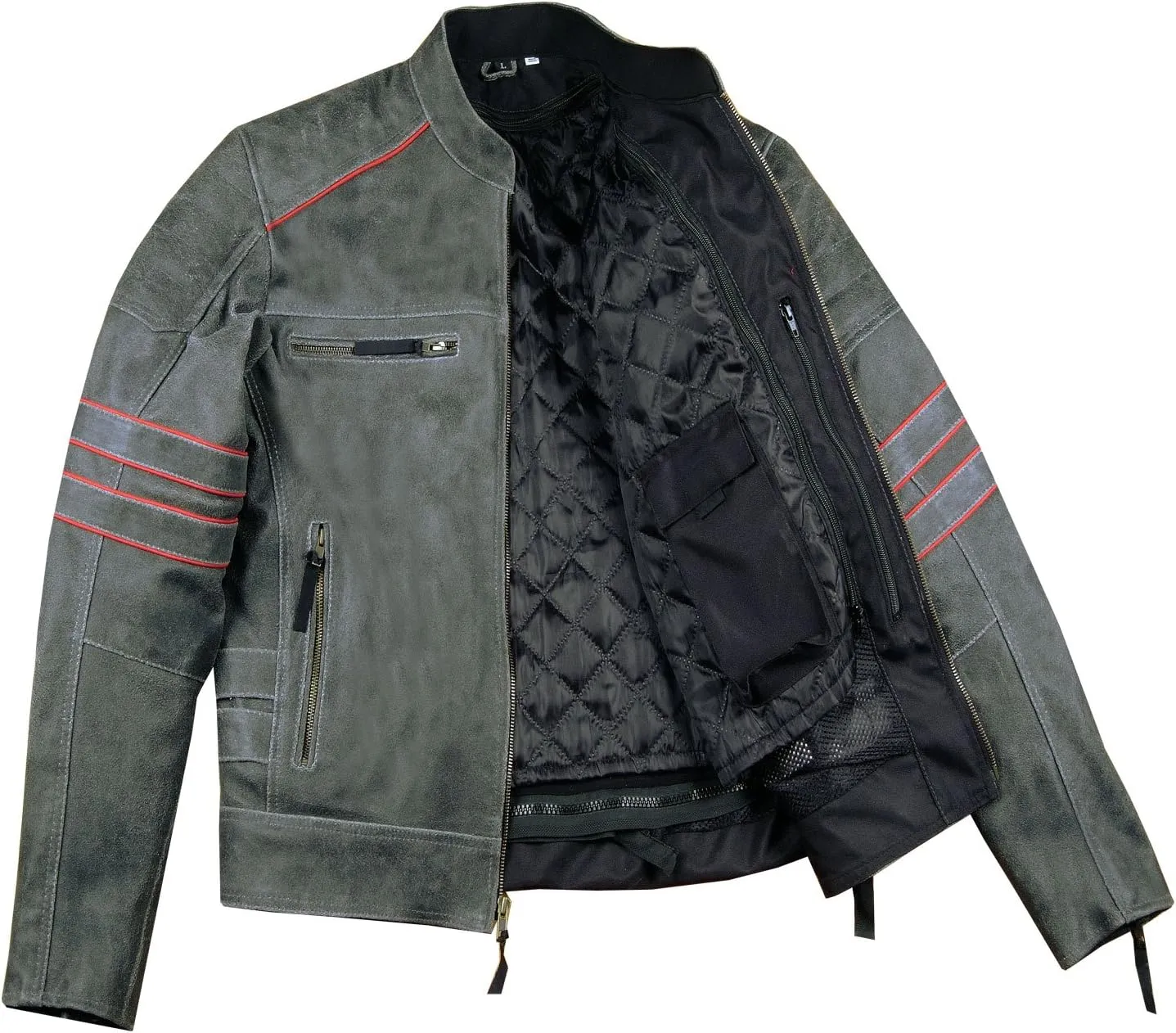 Mens Brotherhood Leather Motorcycle Jacket Classic Vintage Distressed - Biker Style, CE Armor Protection, Removable Liner, Ventilated XL