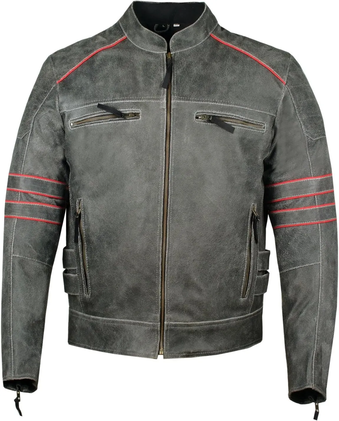 Mens Brotherhood Leather Motorcycle Jacket Classic Vintage Distressed - Biker Style, CE Armor Protection, Removable Liner, Ventilated XL