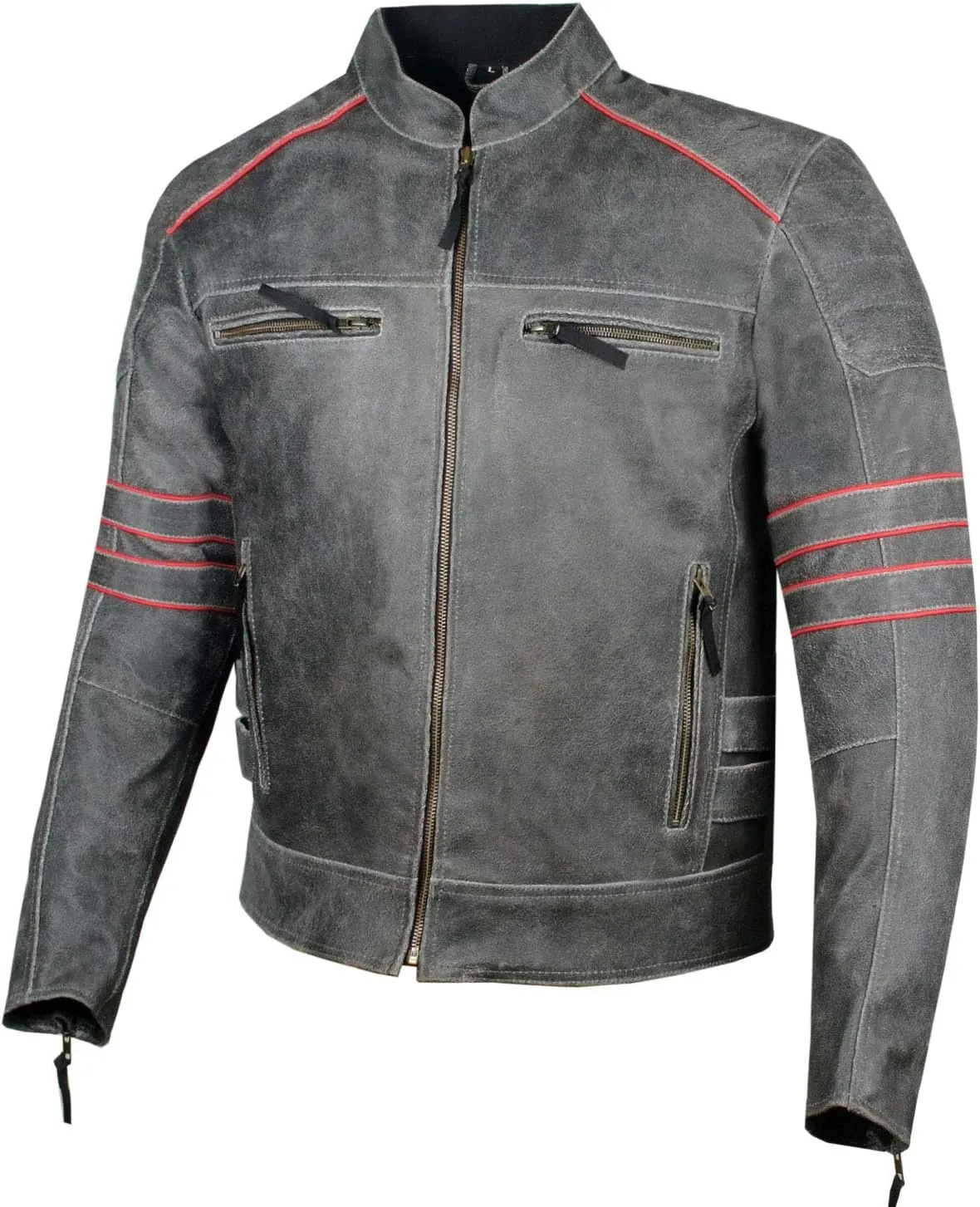 Mens Brotherhood Leather Motorcycle Jacket Classic Vintage Distressed - Biker Style, CE Armor Protection, Removable Liner, Ventilated XL