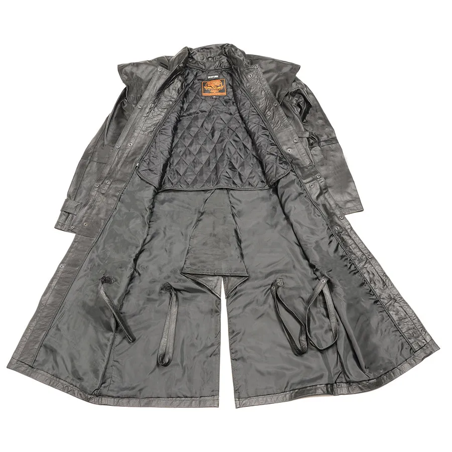 Men’s Full Length Black Leather Duster w/ Removable Cape & Leg Straps