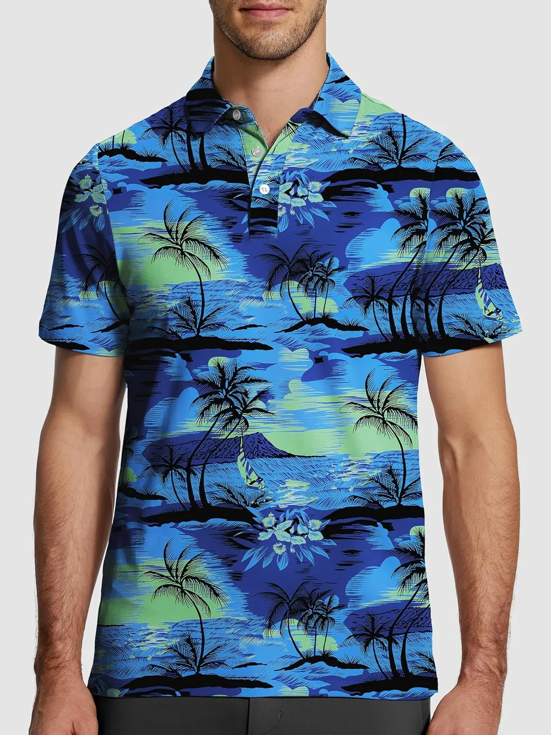 Mens Golf Shirt Short Sleeve Funny Print Golf Polo Shirts for Men Lightweight Dry Fit Quick Dry Collared Golf Polos