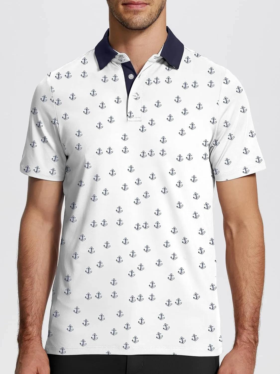 Mens Golf Shirt Short Sleeve Funny Print Golf Polo Shirts for Men Lightweight Dry Fit Quick Dry Collared Golf Polos