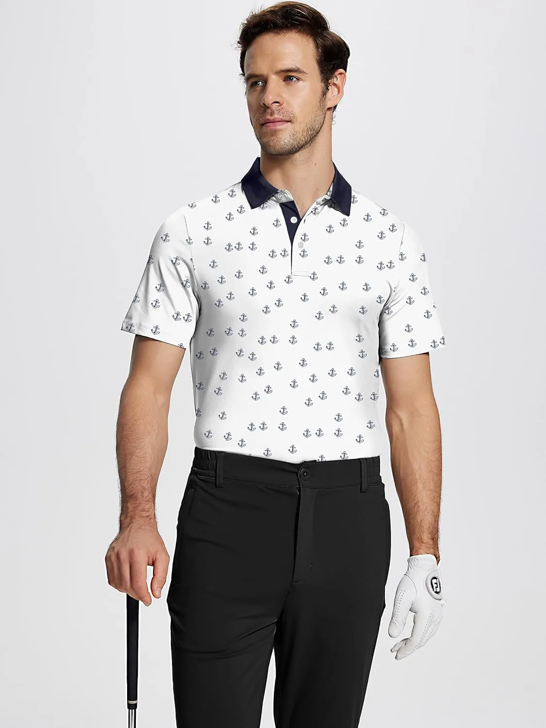 Mens Golf Shirt Short Sleeve Funny Print Golf Polo Shirts for Men Lightweight Dry Fit Quick Dry Collared Golf Polos