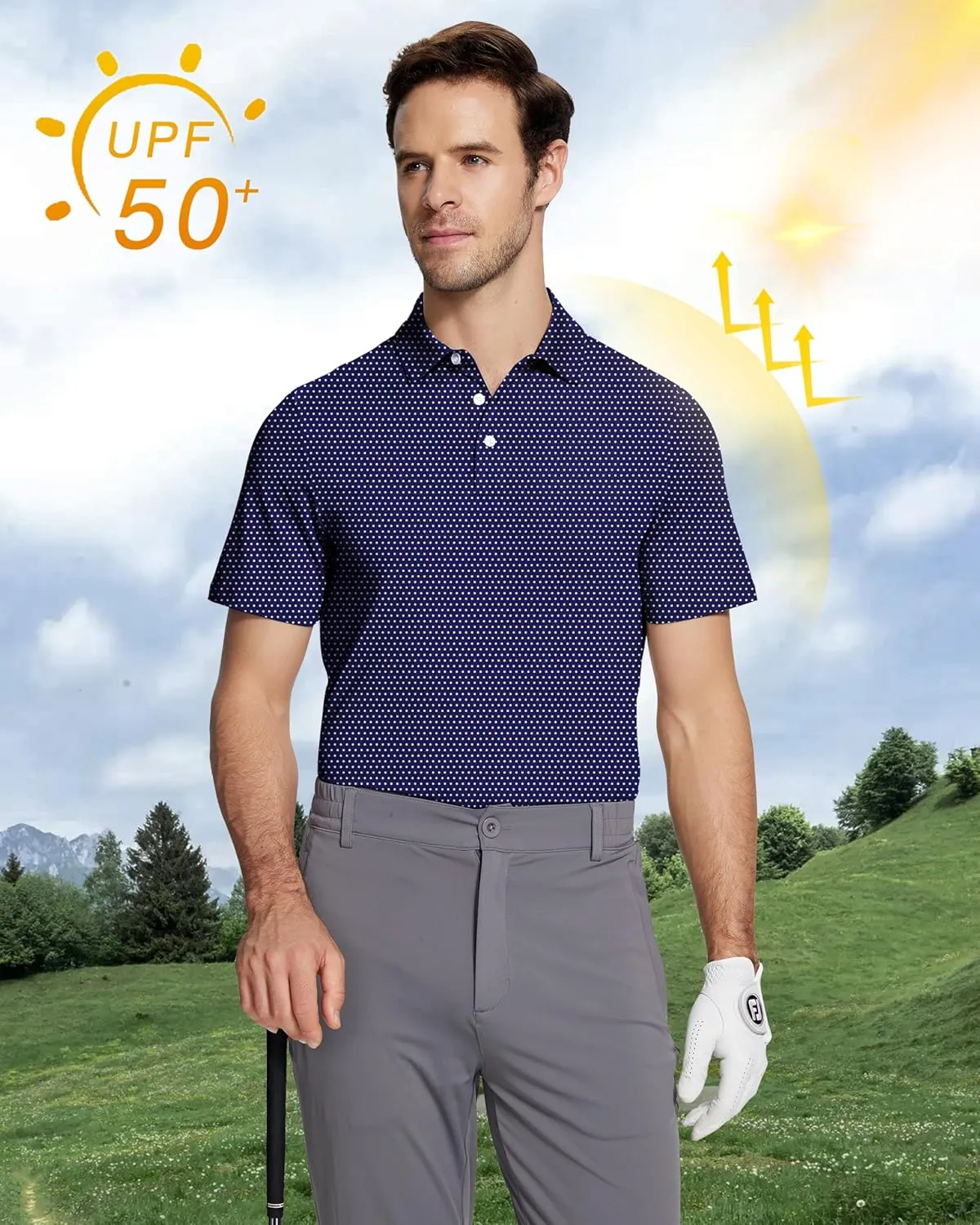 Mens Golf Shirt Short Sleeve Funny Print Golf Polo Shirts for Men Lightweight Dry Fit Quick Dry Collared Golf Polos