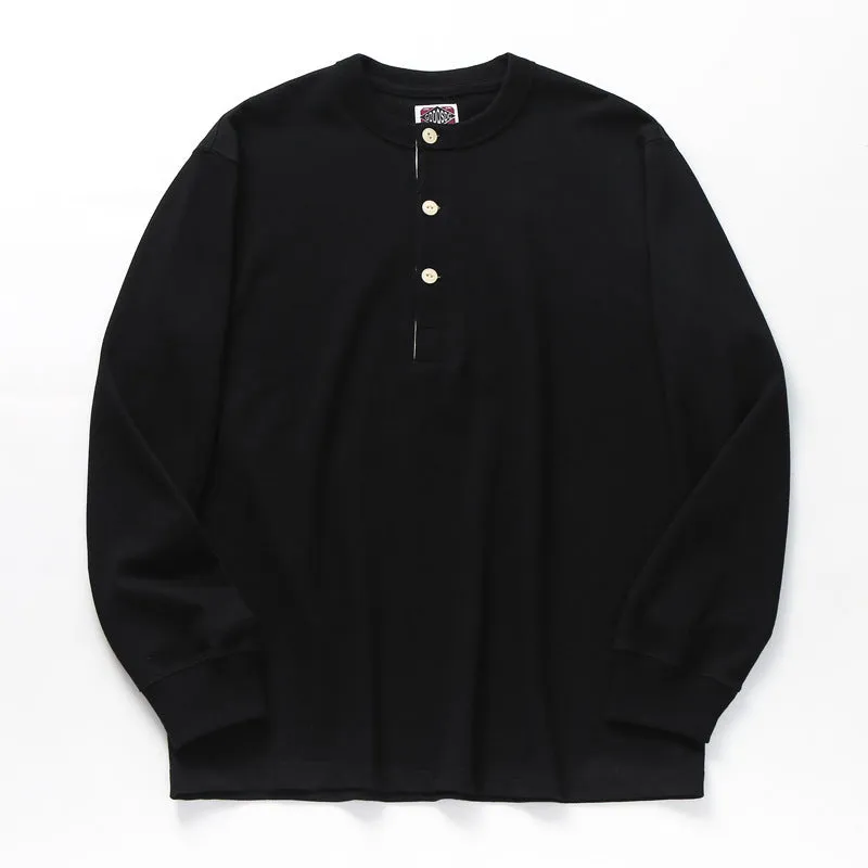 Men's Retro Super Thick Tooling Henry Collar Long Sleeve Solid Color T-Shirt
