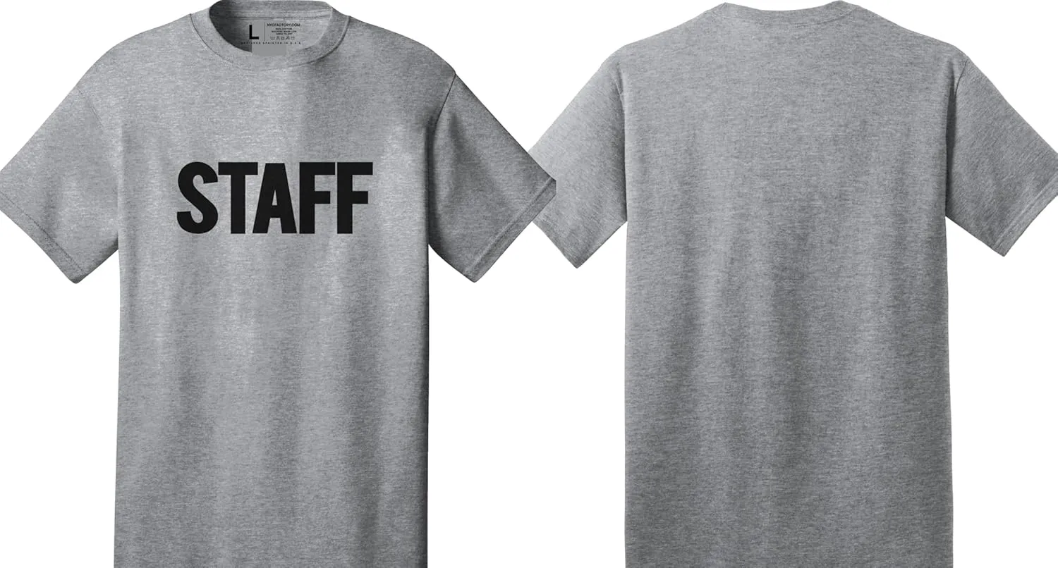 Men's Staff T-Shirt Front Back Print Tee Event Uniform Tshirt