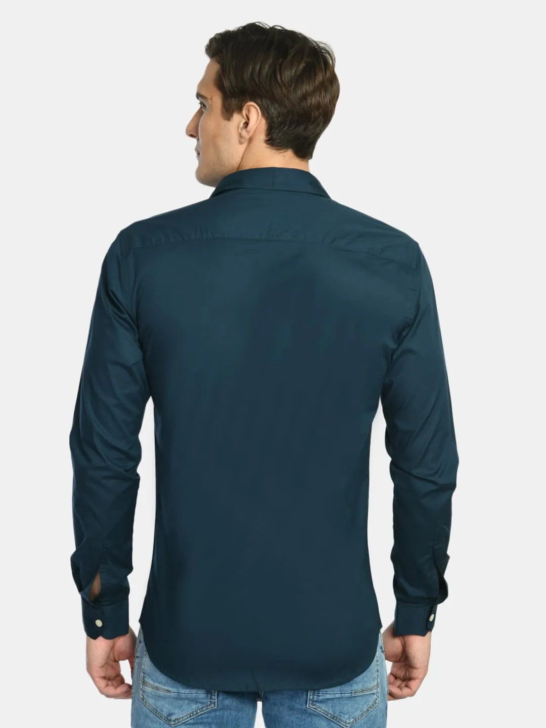 Men's Teal Blue Solid Regular Fit Casual Shirt