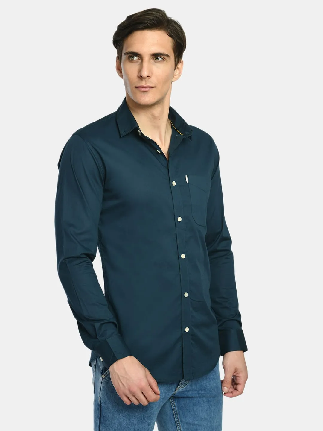 Men's Teal Blue Solid Regular Fit Casual Shirt