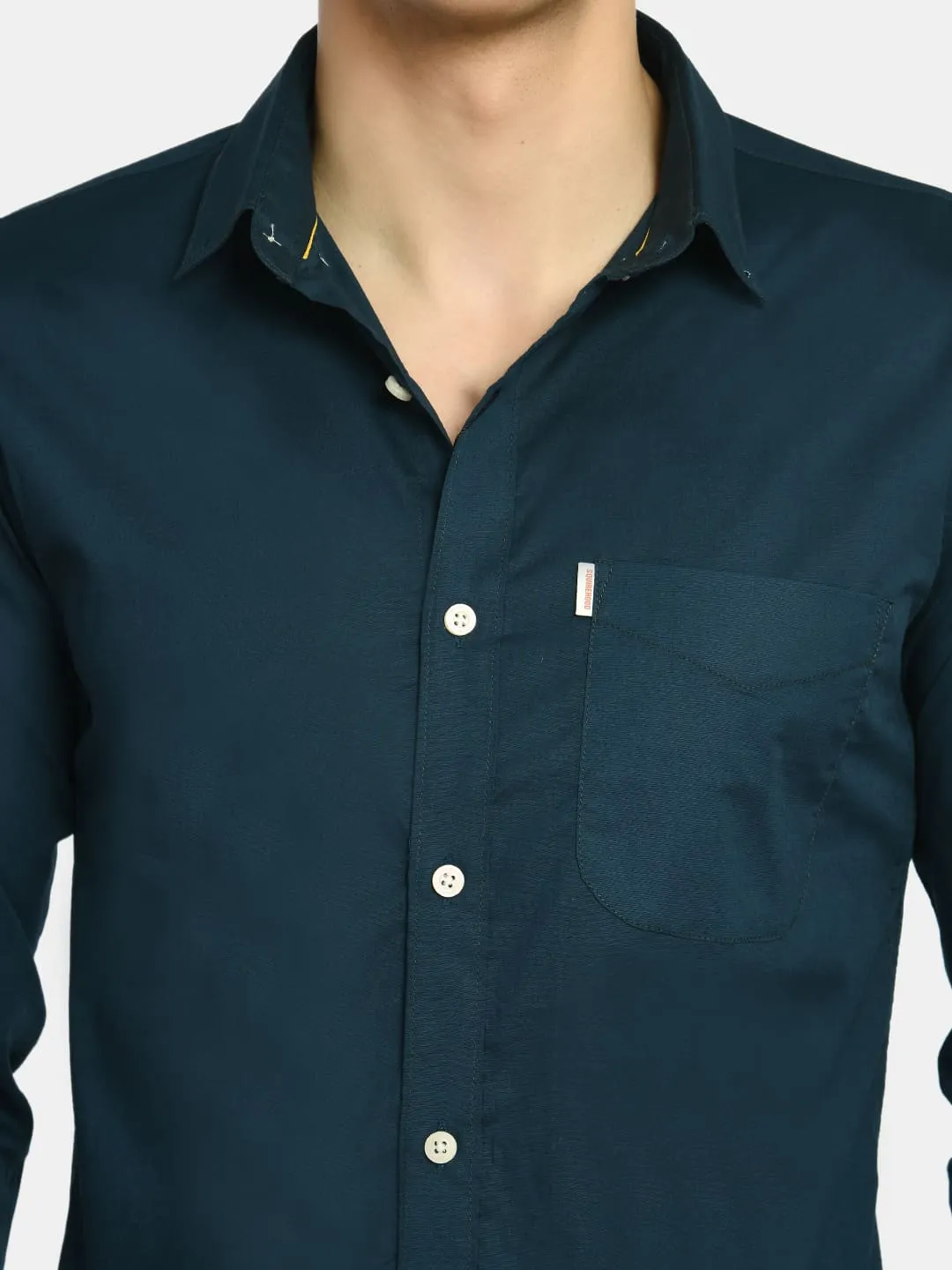 Men's Teal Blue Solid Regular Fit Casual Shirt