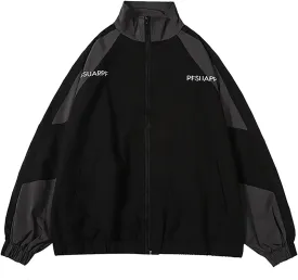 Men's Varsity Jacket Harajuku Vintage Bomber Jackets Techwear Windbreaker Color Block Unisex Coats Korean Streetwear (B Dark,L)