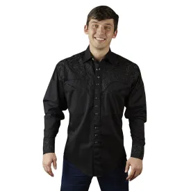 Men's Vintage Tooling Embroidered Black-on-Black Western Shirt