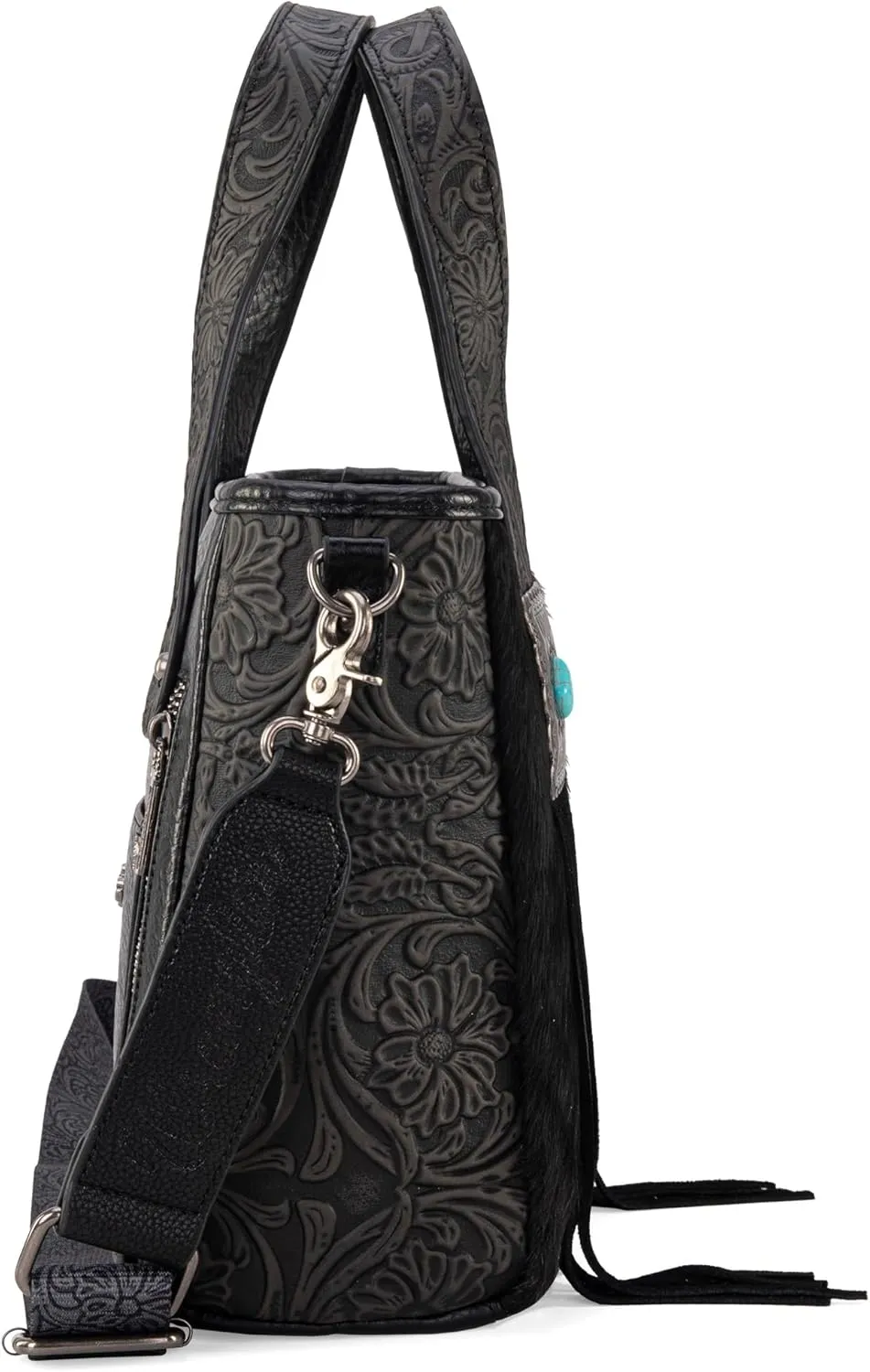 Montana West X Wrangler Cowhide Tote Bag for Women Western Tooling Handbag Leather Fringing With Turquoise Stone Concho