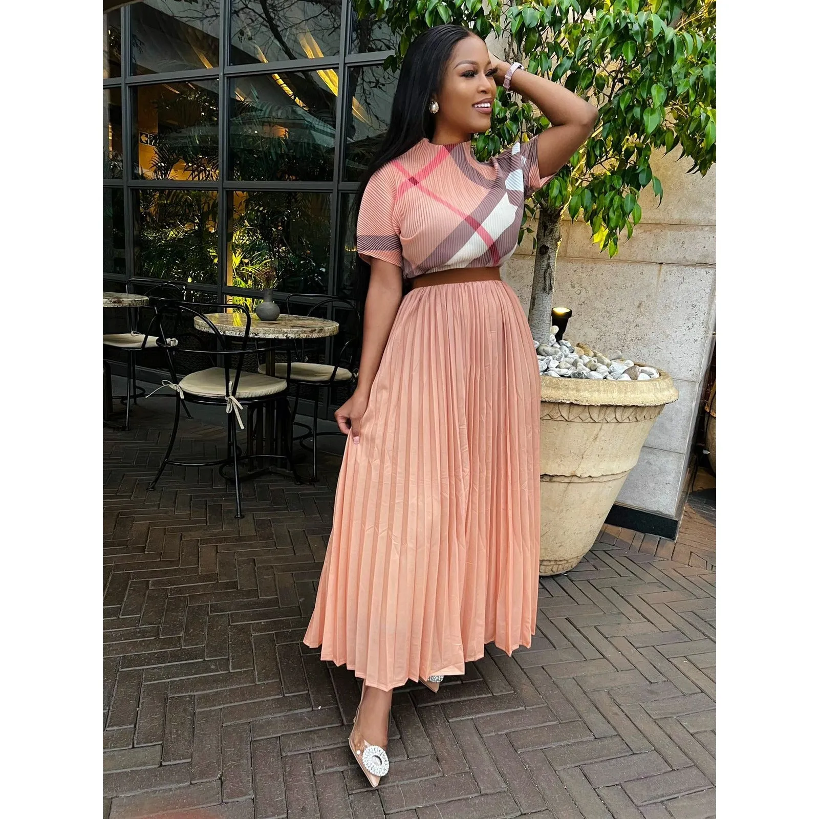 Pleated Skirt and Short Sleeve Top Set