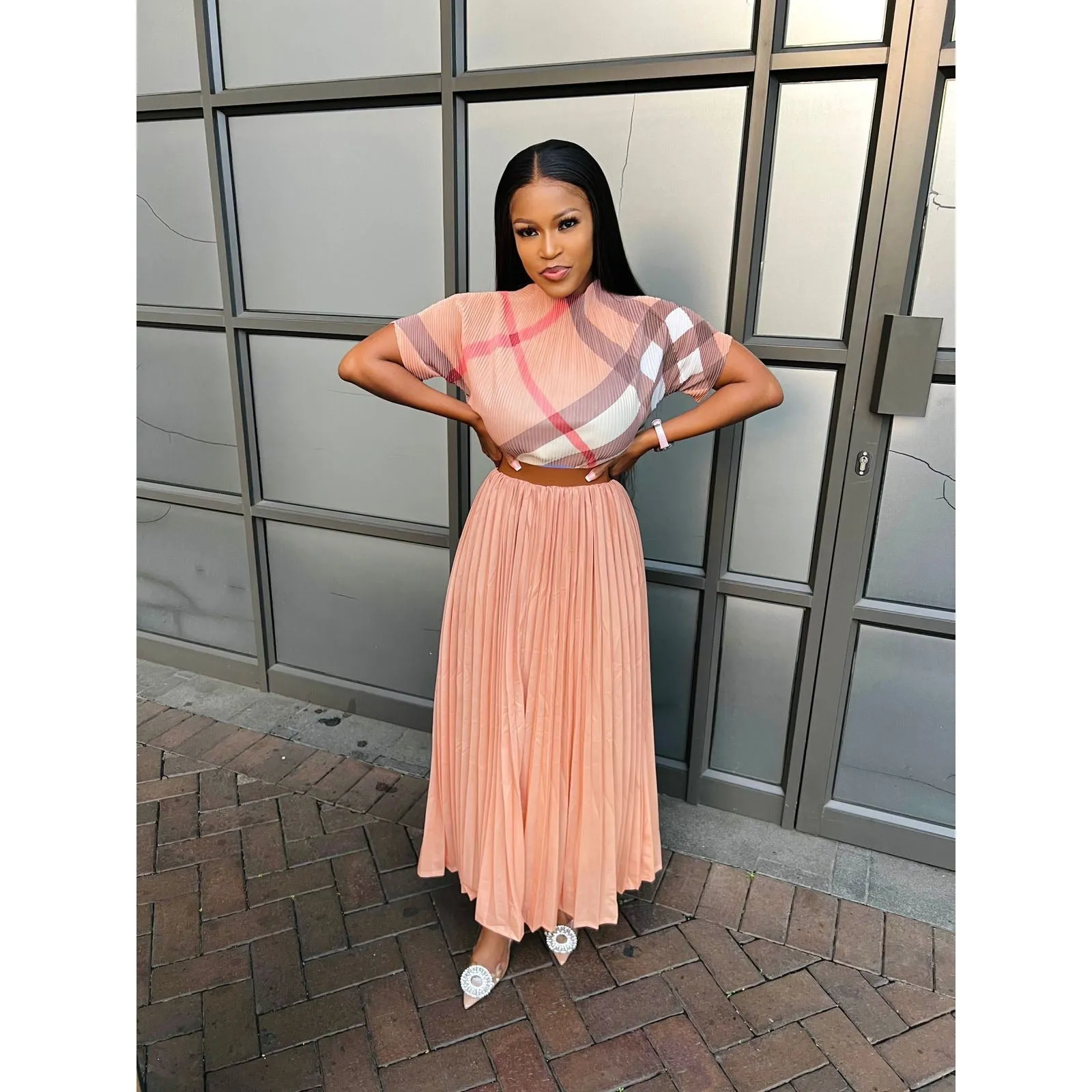 Pleated Skirt and Short Sleeve Top Set