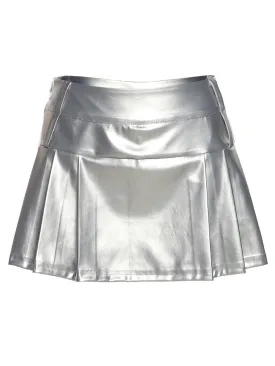 Silver 1980s Steampunk Solid Pleated Skirt