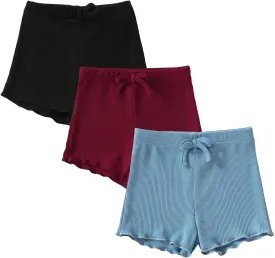 SOBOWO Toddler Girl Shorts Ribbed 3 Pack Baby Girls Solid Soft Elastic Waist Casual Playing Shorts Summer Short Pants